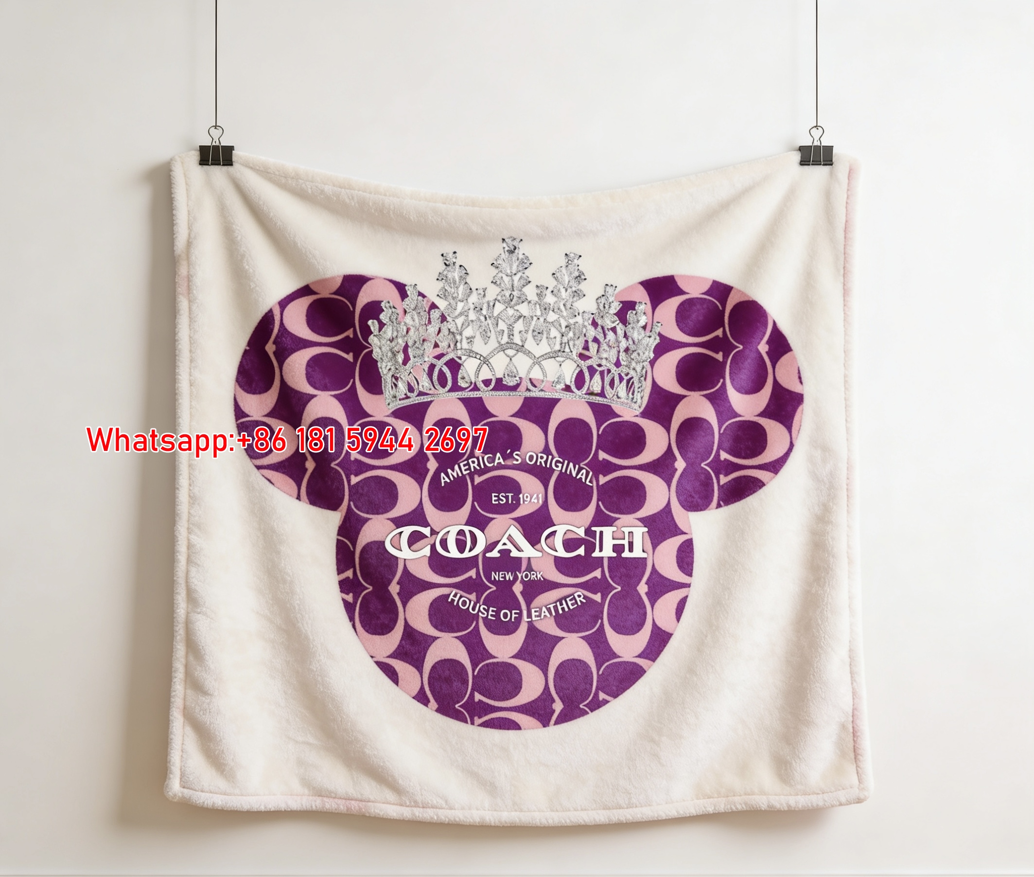 Coach Minnie Crown Purple Monogram Flannel Throw Blanket C031
